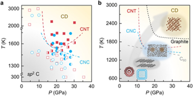 图1. 多种纳米碳前驱物的压力—温度相图及其结构转化路径。.png